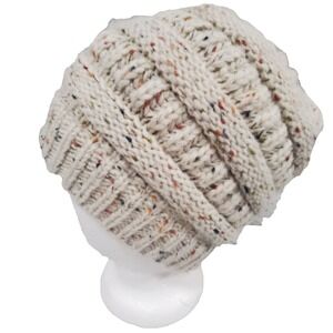 C.C Exclusive Beanie Hat Unisex Beige 100% Acrylic Thick Soft Warm Confetti Knit